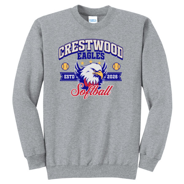 Crestwood Eagles Softball Design 1 on a Port & Co ® - Core Fleece Crewneck Sweatshirt Thumbnail
