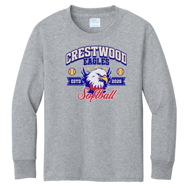 Crestwood Eagles Softball Design 1 on a Port & Co. ® - Youth Long Sleeve Core Cotton Tee Thumbnail