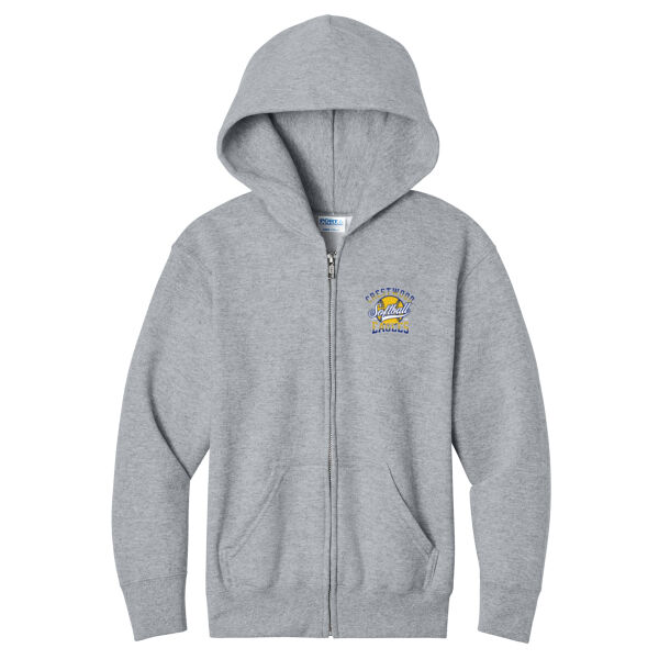Crestwood Eagles Softball Design 2 on a Port & Co. ® - Youth Core Fleece Full Zip Hooded Sweatshirt Thumbnail