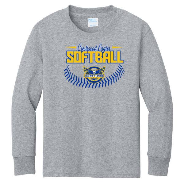 Crestwood Eagles Softball Design 4 - Youth Long Sleeve Core Cotton Tee Thumbnail