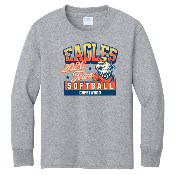 Crestwood Eagles Softball Design 5 - Youth Long Sleeve Core Cotton Tee Thumbnail