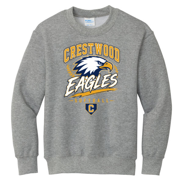 Crestwood Eagles Softball Design 7 (Front & Back Print) on a - Youth Core Fleece Crewneck Sweatshirt Thumbnail