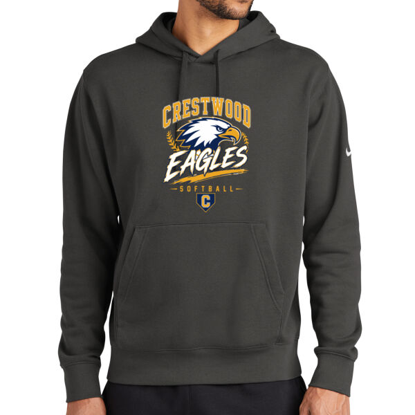 Crestwood Eagles Softball Design 7 (Front & Back Print) on a - Club Fleece Sleeve Swoosh Pullover Hoodie Thumbnail